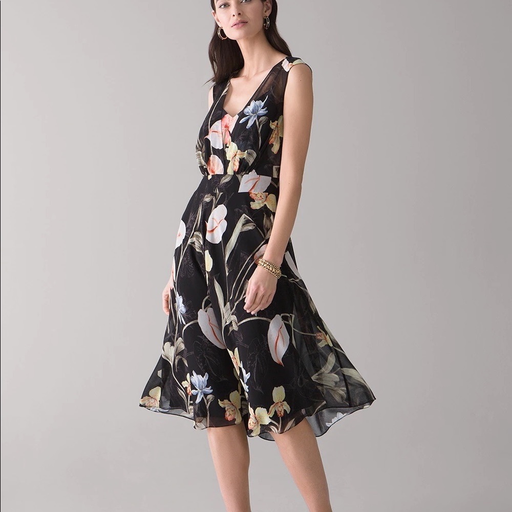 White House black market Sleeveless Floral Overlay Midi Dress